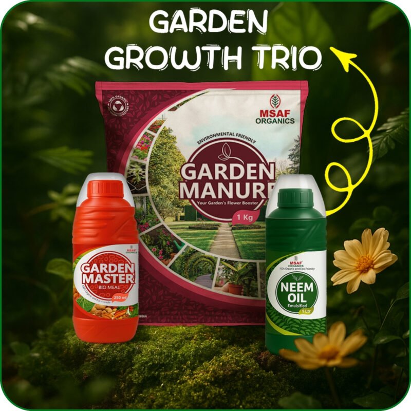 GARDEN GROWTH TRIO (GARDEN MANURE + GARDEN MASTER + NEEM OIL)